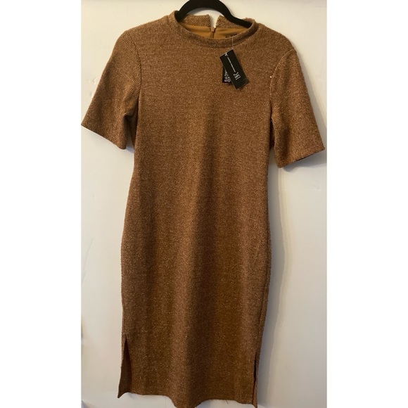 INC Brown Gold Knit Dress - Picture 1 of 6